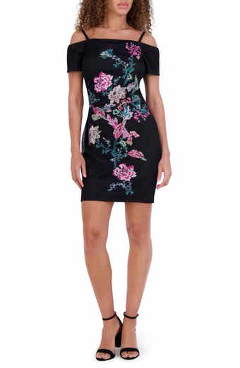 Embroidered Mesh Cold Shoulder Dress