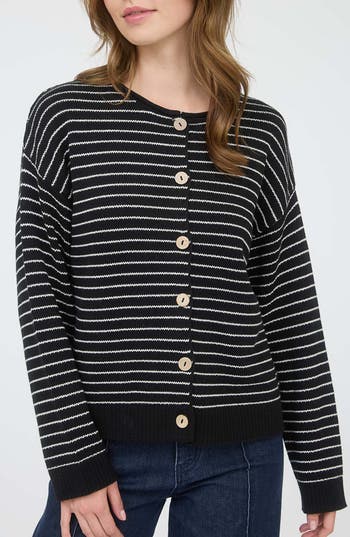 Blu Pepper Stripe Cotton Blend Cardigan In Blue