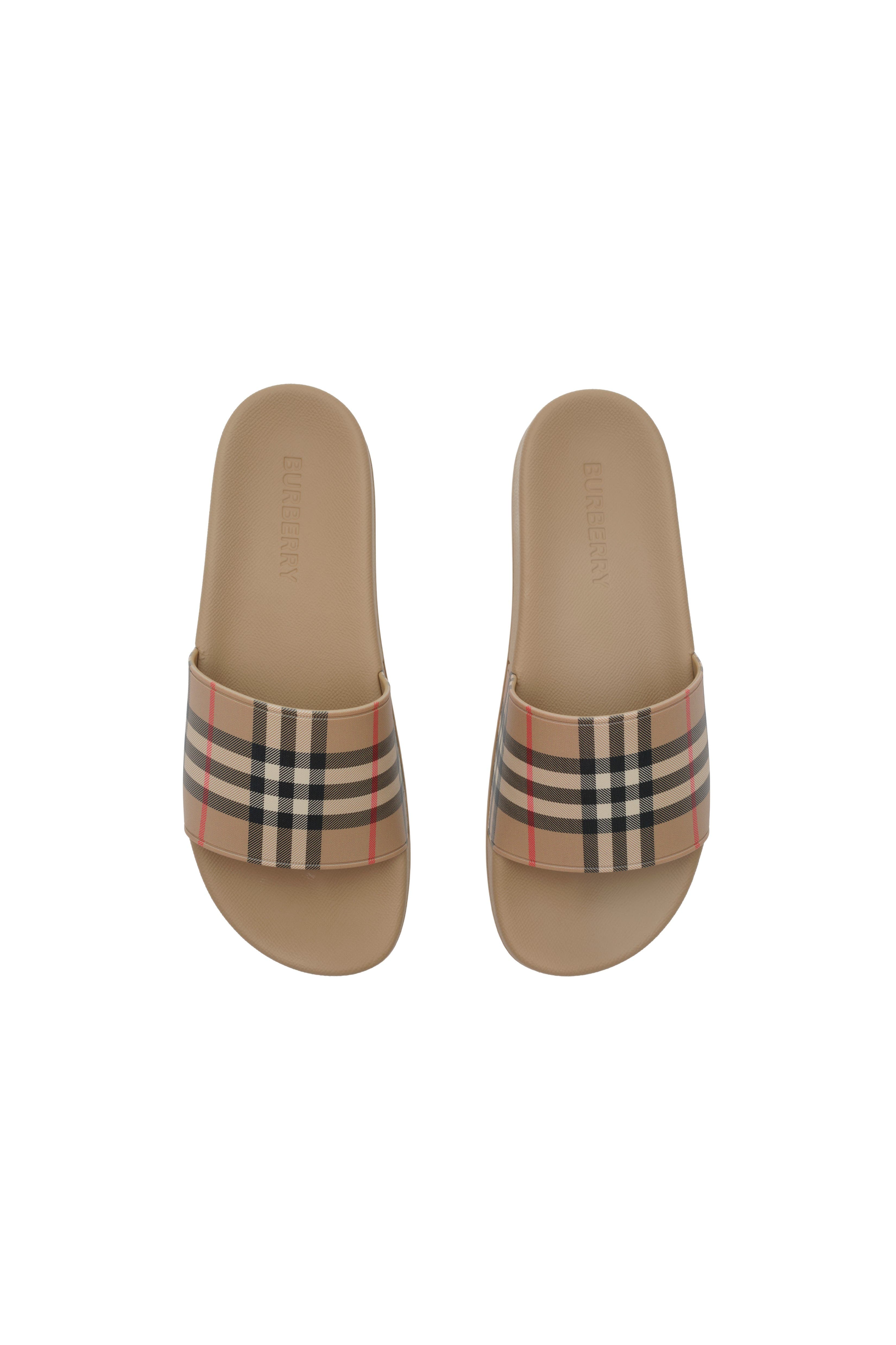 Burberry Check Slides, Alternate, color, Archive Beige