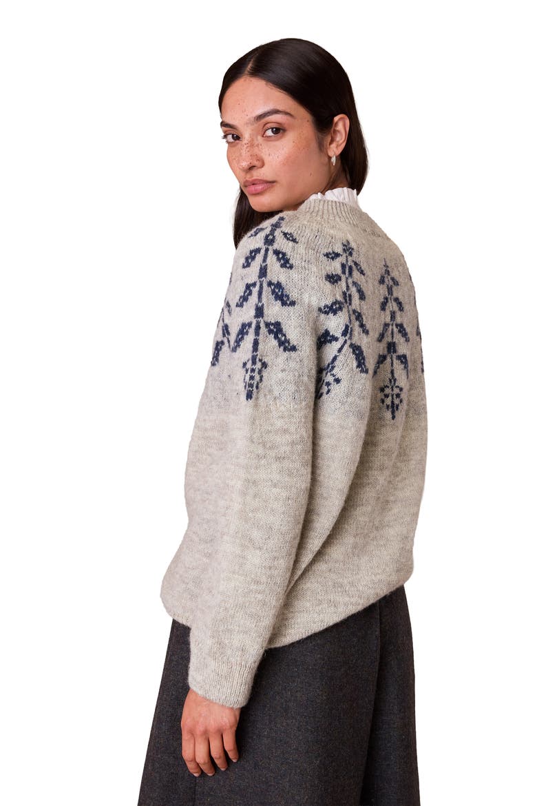 British Wool Botanical Fair Isle Sweater, Alternate, color, Oatmeal / Navy