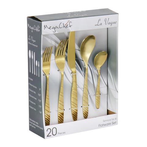 La Vague 20 Piece Flatware Utensil Set, Stainless Steel Silverware Metal Service for 4