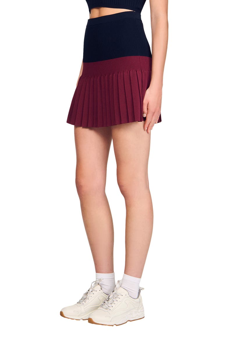 SANDRO Short two-tone pleated skirt, Alternate, color, Navy Blue