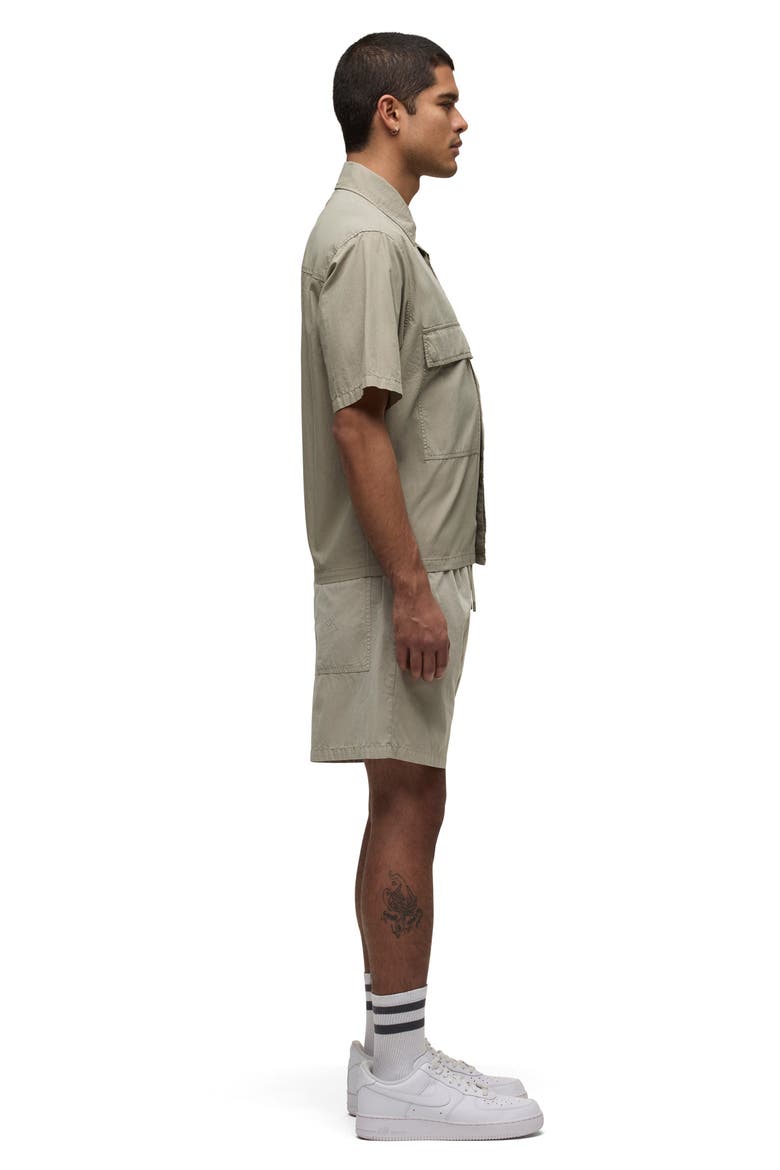 Utility Oversize Short Sleeve Cotton & Nylon Snap-Up Shirt, Alternate, color, LAUREL