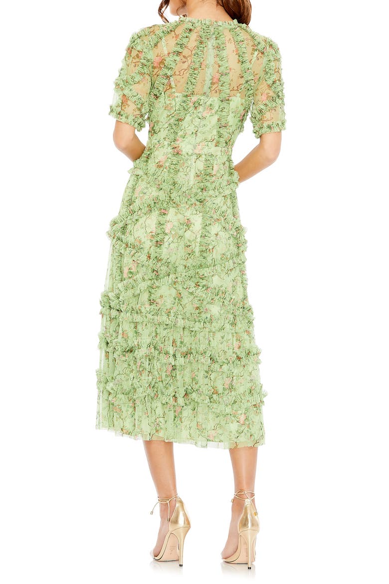 Floral Flutter Sleeve Mesh Print Dress, Alternate, color, SAGE MULTI
