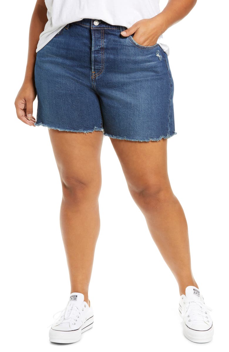 Levi's<sup>®</sup> 501<sup>™</sup> Fray Hem Denim Shorts, Main, color, 