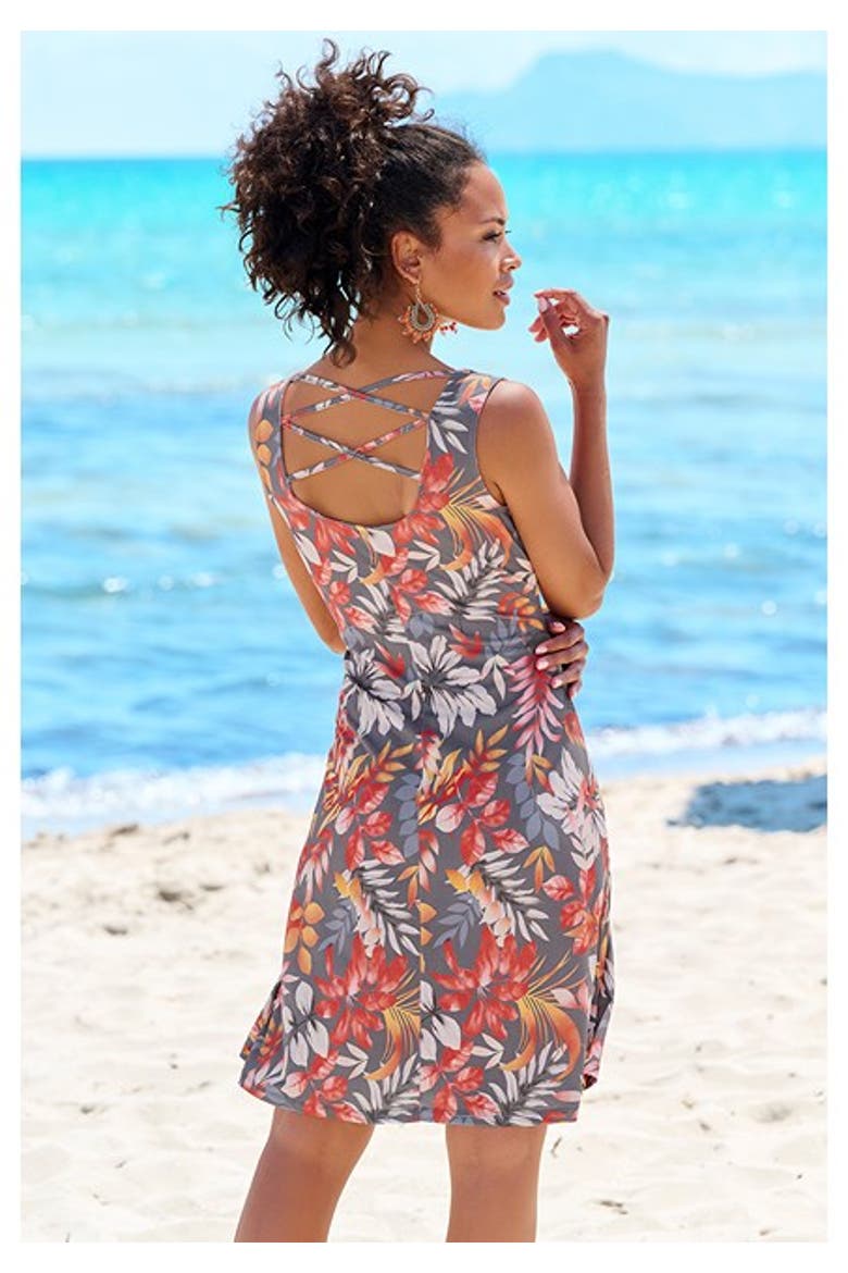 Women's Strappy Back Print Dress, Alternate, color, Grey Printed