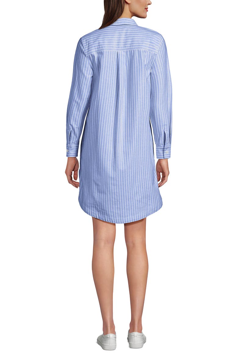 Linen Long Sleeve Button Front Shirt Dress, Alternate, color, Blue/White Stripe
