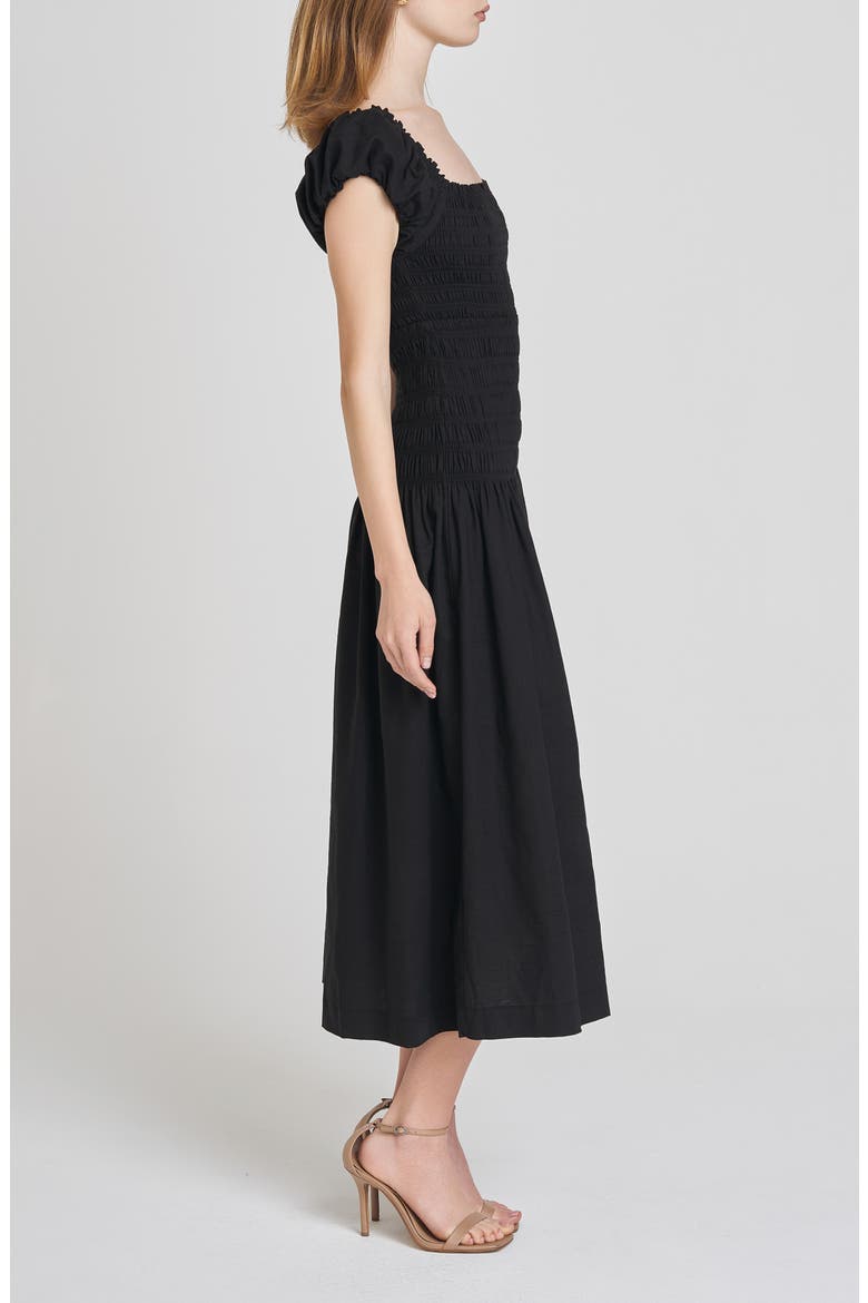 Cassidy Smock Bodice Midi Sundress, Alternate, color, BLACK