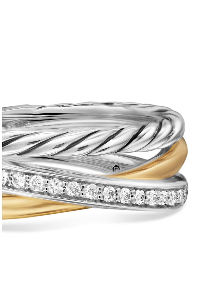 Crossover Three-Row Ring in Sterling Silver with 18K Yellow Gold and Diamonds, 7mm, Alternate, color, STERLING SILVER AND 18K GOLD