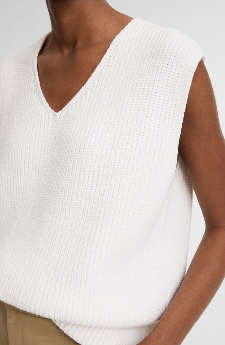 Vince Relaxed V-Neck Cotton Blend Sweater Vest, Alternate, color, Optic White