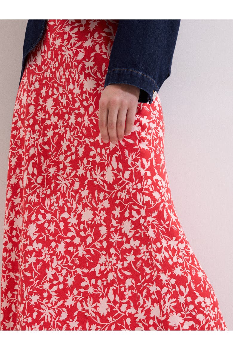 Floral Midi Skirt, Alternate, color, Red