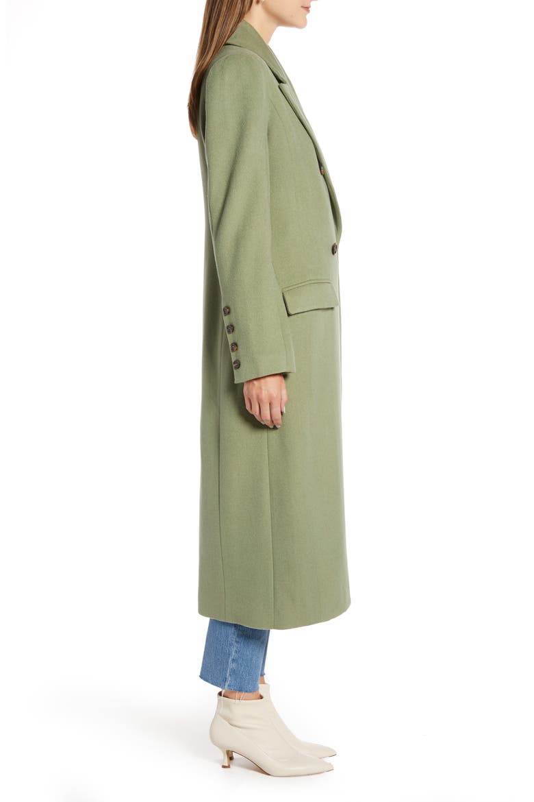 Long Double Breasted Coat (Nordstrom Exclusive), Alternate, color, OLIVE ACORN