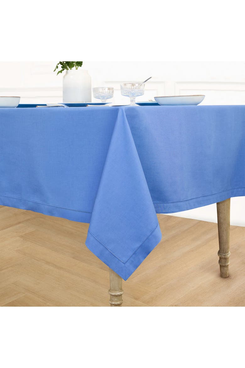 Cotton Linen Hemstitch Tablecloth, Alternate, color, Dusty Blue