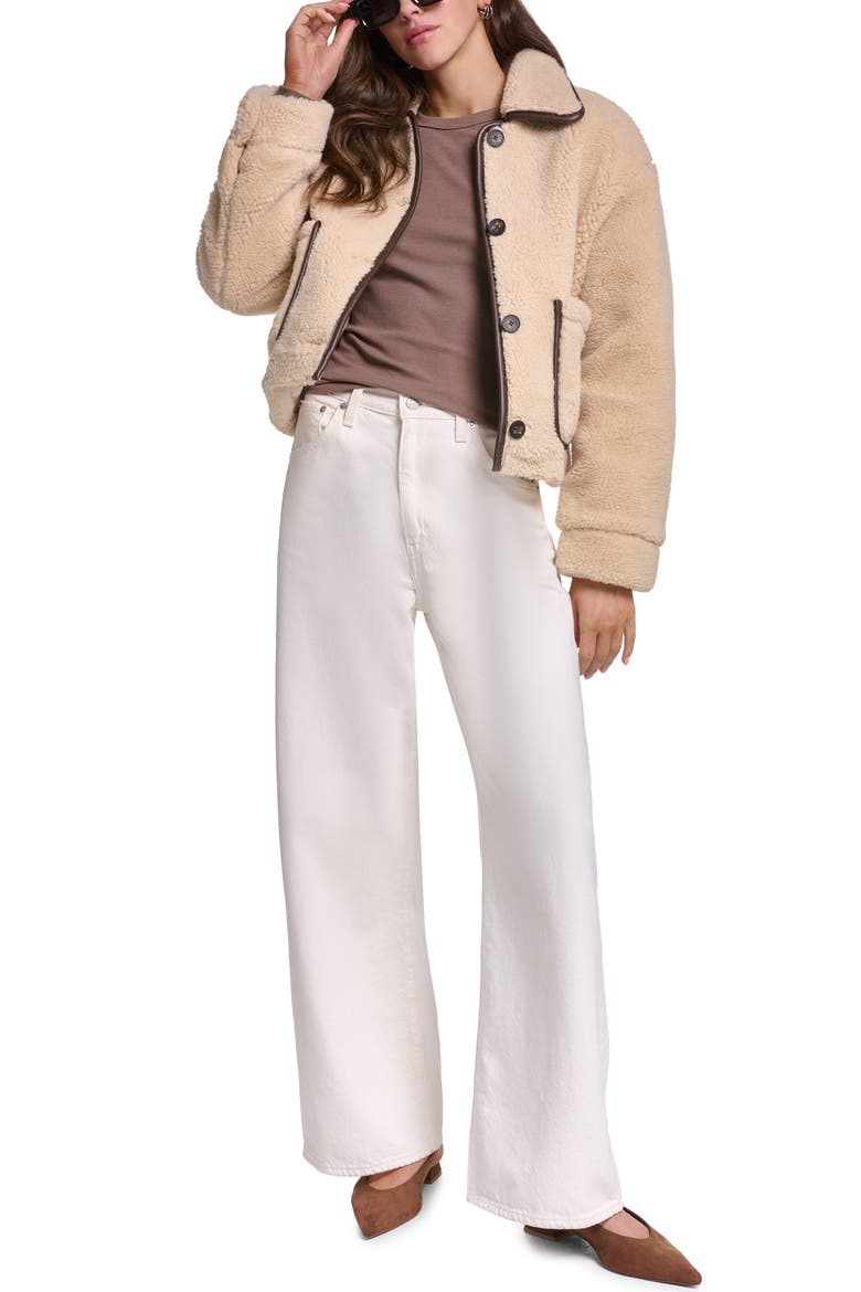Faux Fur Jacket with Faux Leather Trim, Alternate, color, CAMEL