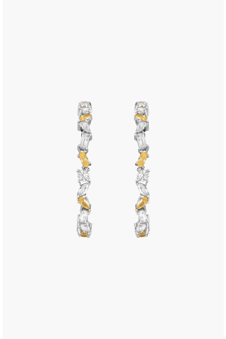 Lab Grown Sapphire and Mixed Shape Hoop Earrings, Alternate, color, Sterling Silver