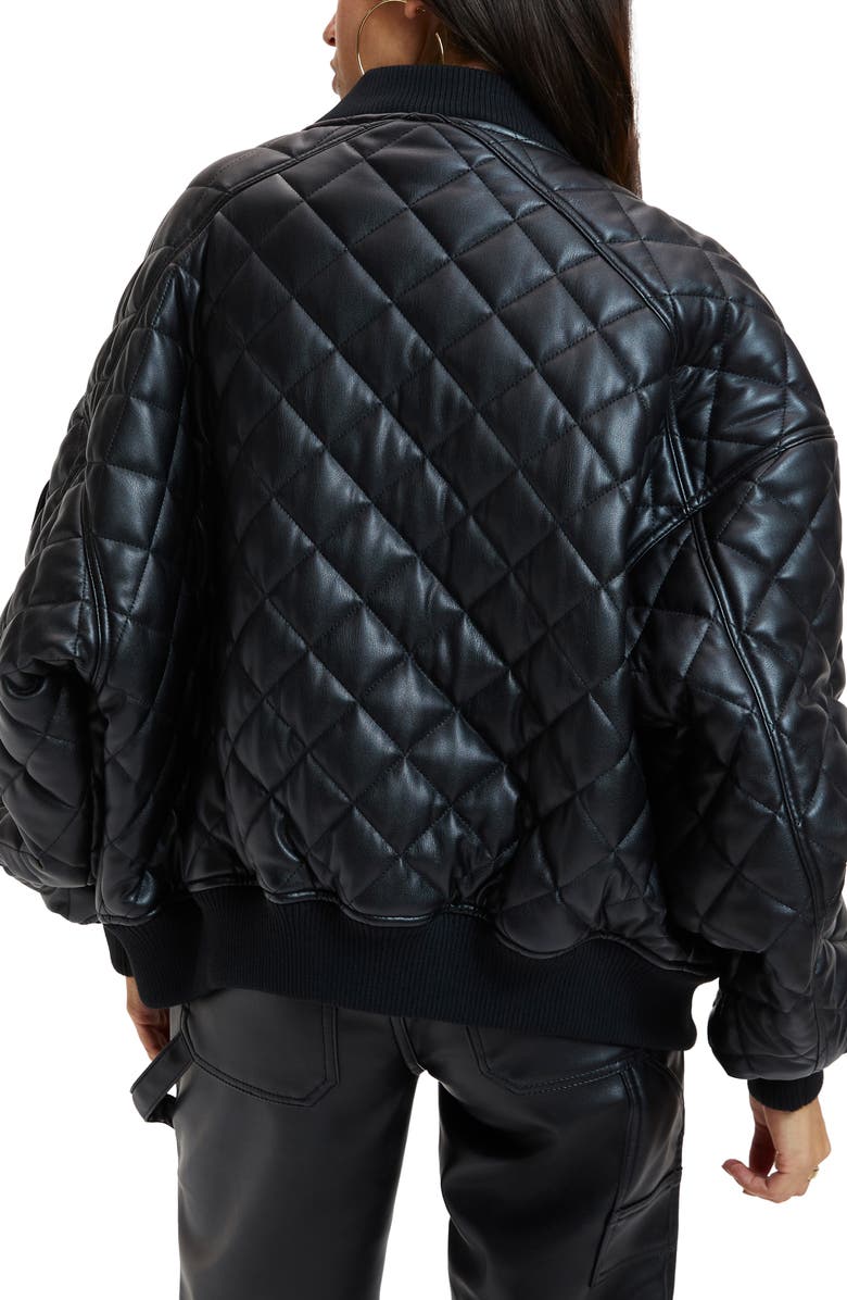 Good American Better Than Leather Faux Leather Quilted Bomber Jacket, Alternate, color,