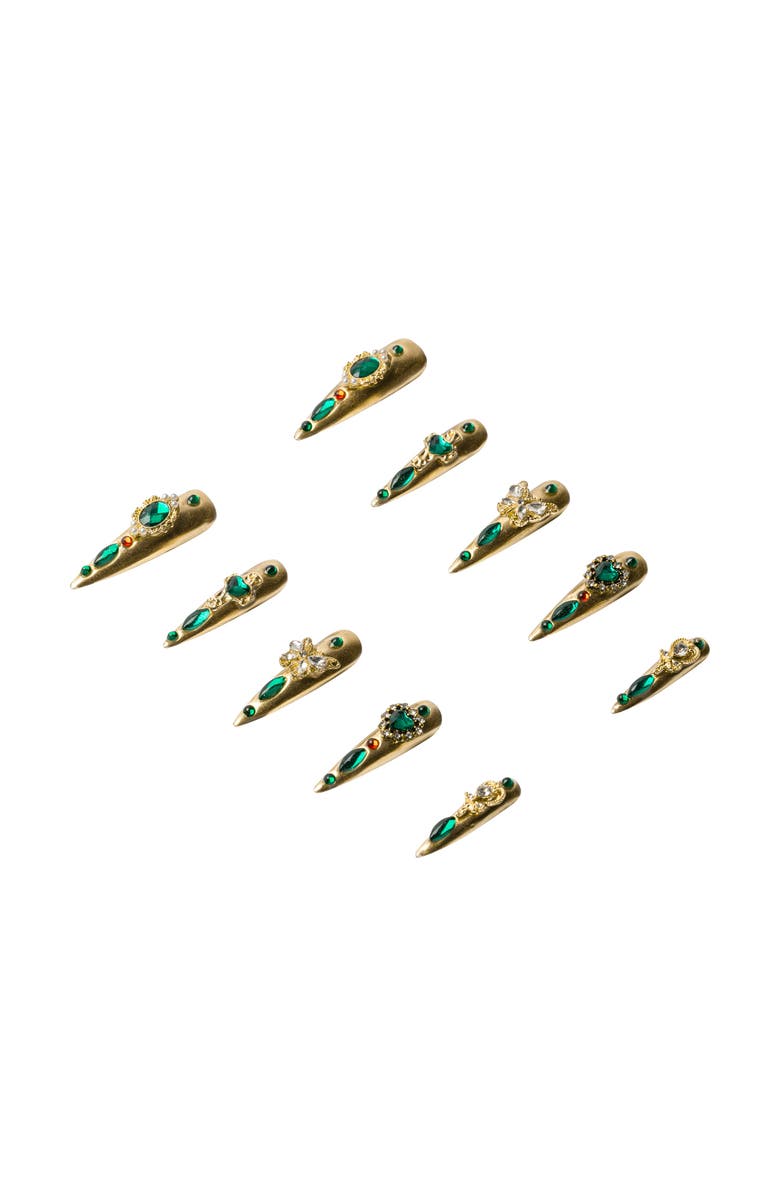 3H Nails Emerald Empress Luxury Handmade Press On Nails, Alternate, color, Gold