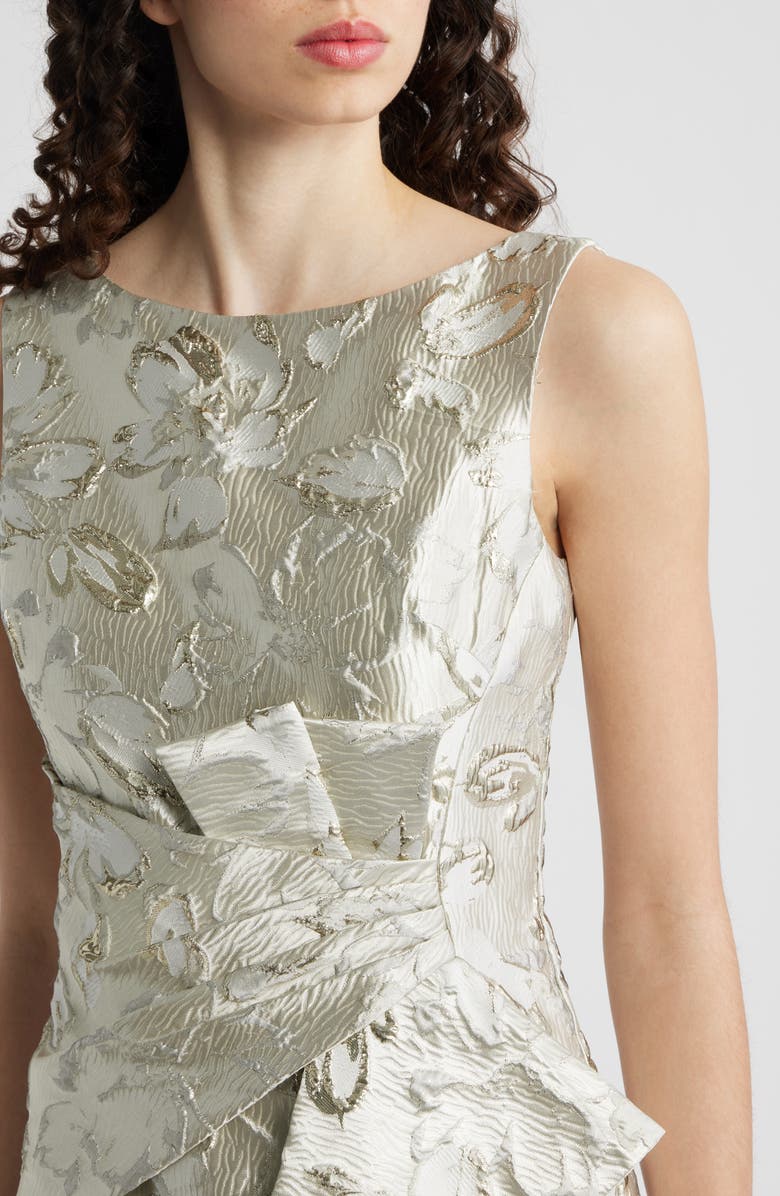 Eliza J Metallic Floral Jacquard Ruffle Detail Gown, Alternate, color,