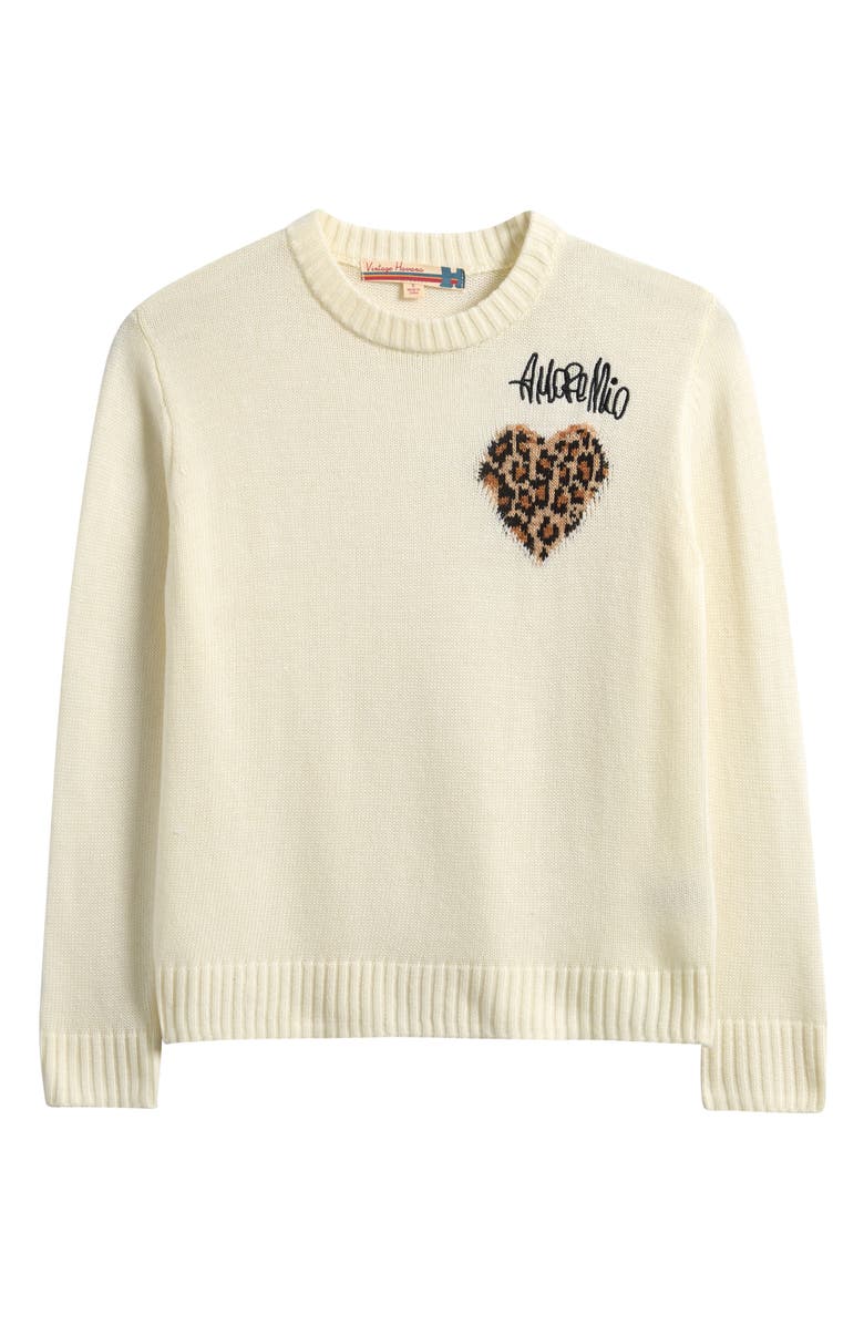 Vintage Havana Kids' Amore Mio Leopard Heart Sweater, Main, color, Ivory