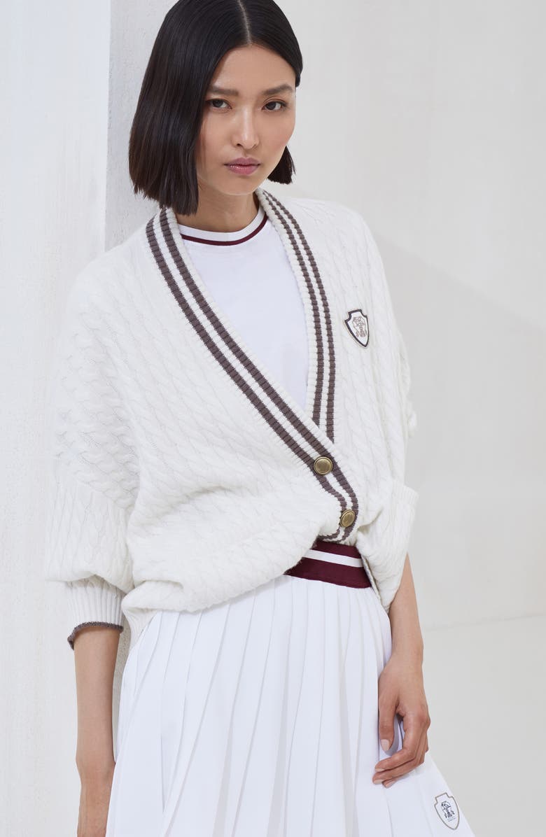 Brunello Cucinelli Cashmere cardigan with logo, Alternate, color, Panama