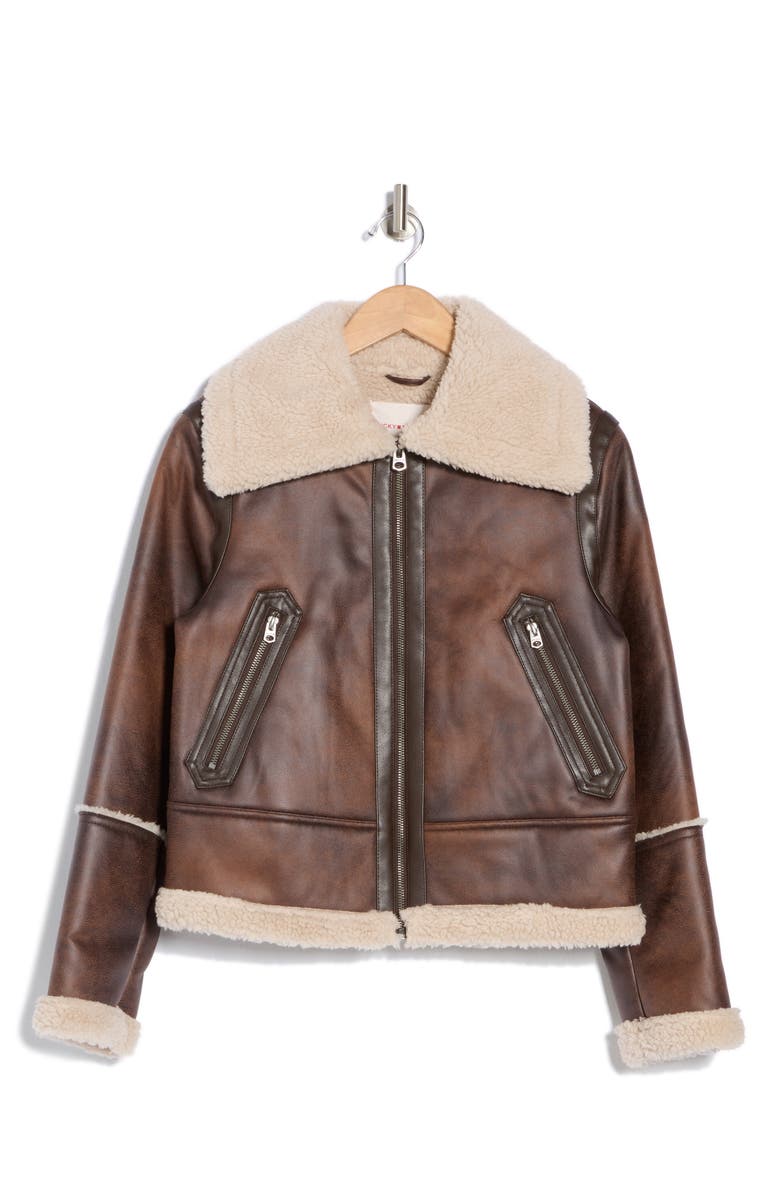 Lucky Brand Faux Shearling Trim Faux Leather Jacket, Alternate, color,
