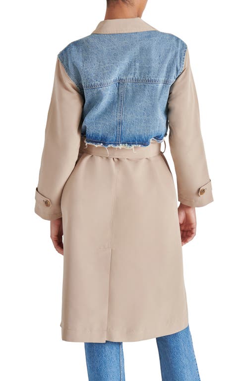 Steve Madden Soraya Mixed Media Coat In Denim Multi