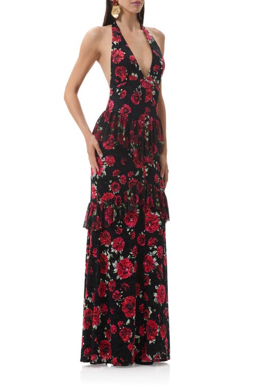 Afrm Athens Floral Print Halter Maxi Dress In Multi