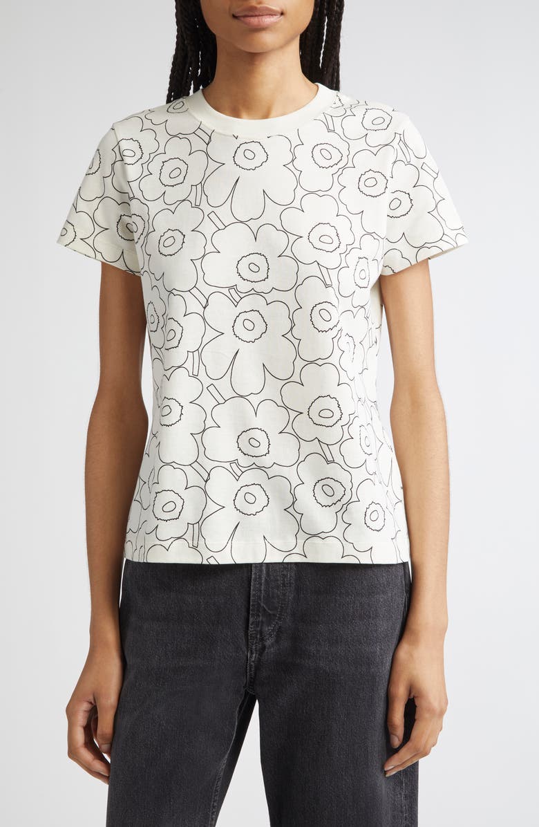 Marimekko Heleys Piirto Unikko Cotton T-Shirt, Main, color, Off White, Black