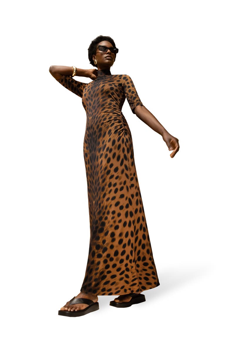 Ro&Zo Mock Neck Jersey Dress, Main, color, Brown