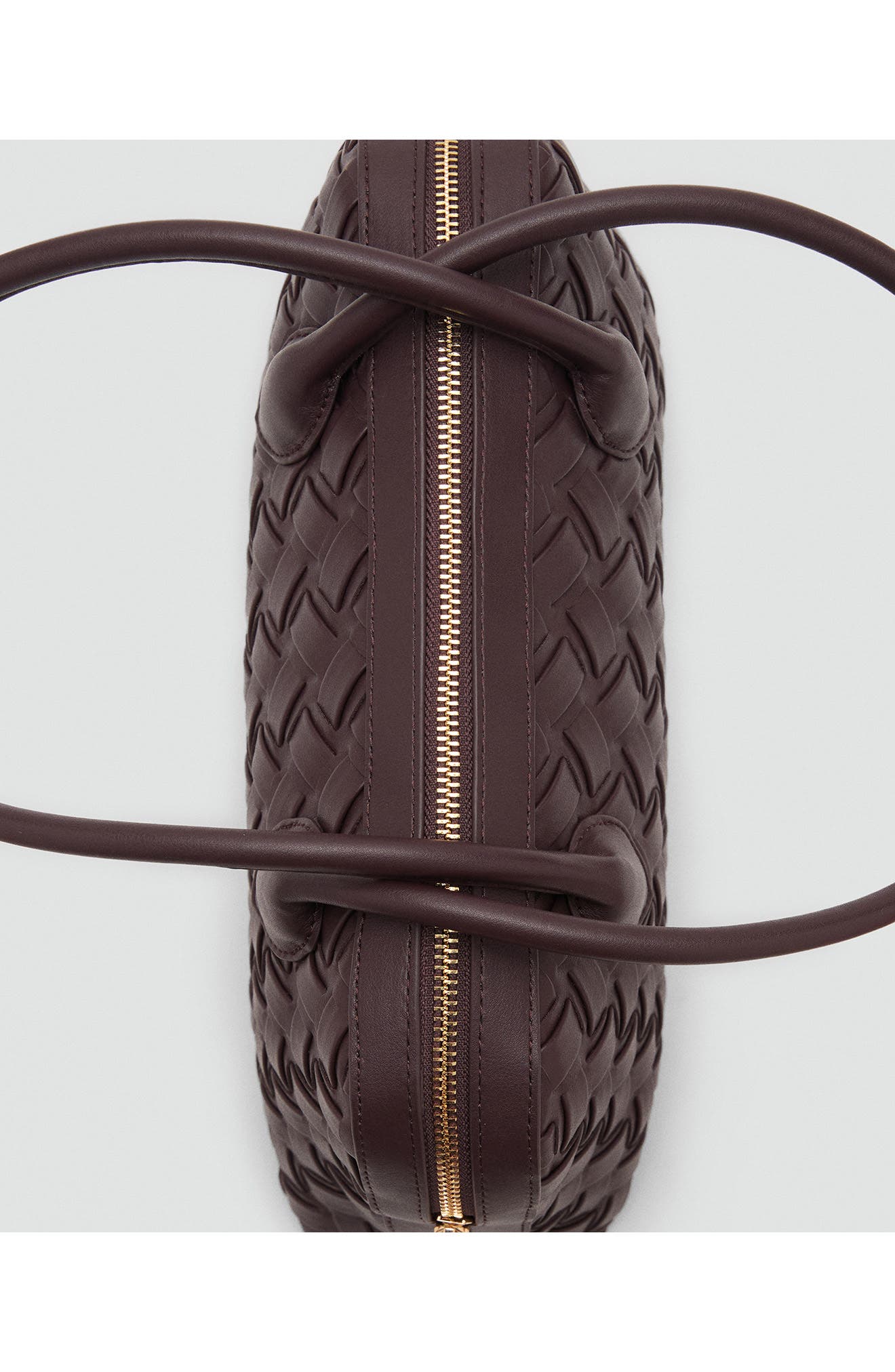 MANGO Braided Faux Leather Bowling Bag, Alternate, color, Chocolate