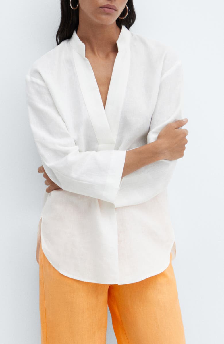 MANGO Linen Popover Shirt, Main, color, 