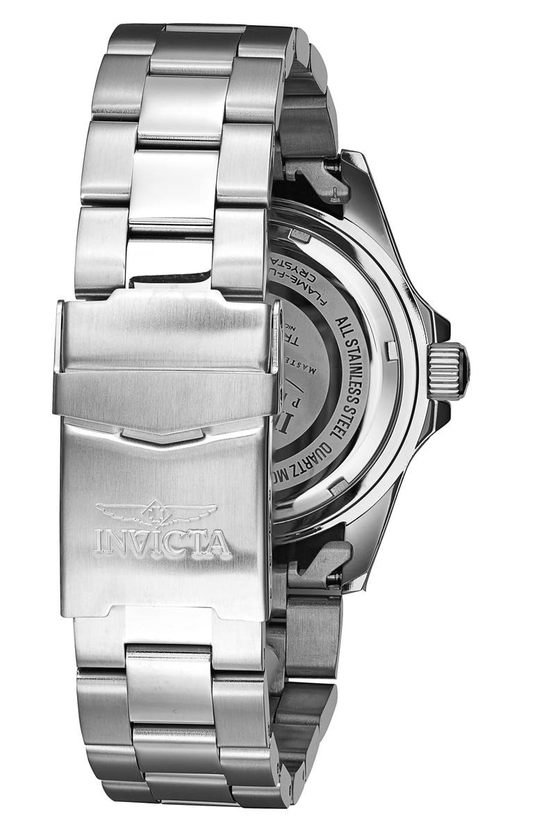 INVICTA Pro Diver Three Hand Quartz Bracelet Watch, 43mm, Alternate, color, Black/Silver