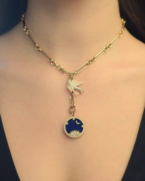 Shop Lionheart 14k Starry Night Lapis Medallion & Lovey Baby Bird Trombone Necklace In Gold