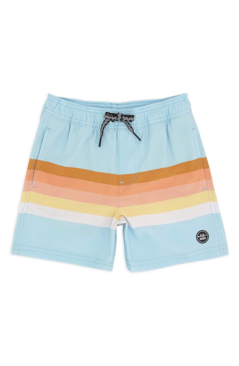 Feather 4 Arrow Kids' Stripe Volley Swim Trunks, Main, color, 