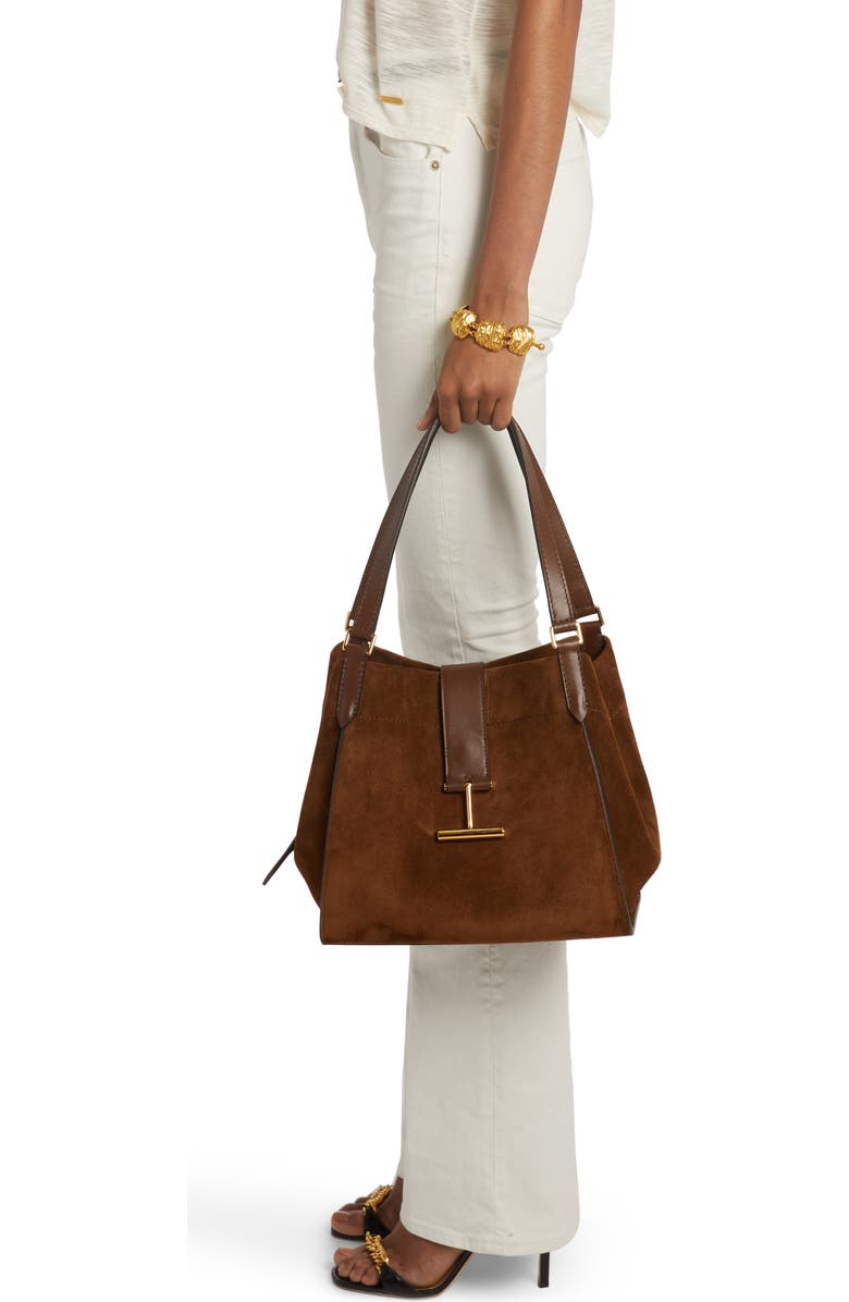 TOM FORD Medium Tara Suede Tote, Alternate, color,