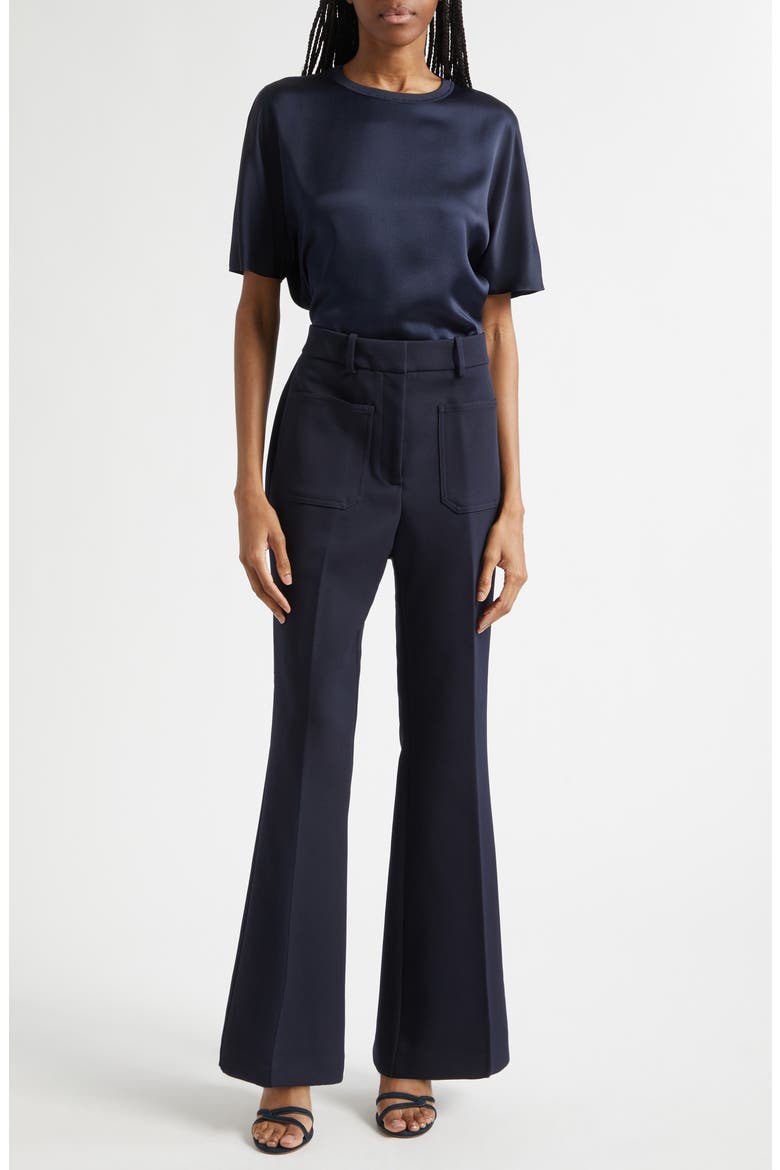 Lena Silk Crewneck Top, Alternate, color, NAVY