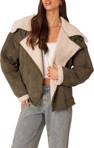 EDIKTED Oversize Faux Shearling & Faux Suede Jacket