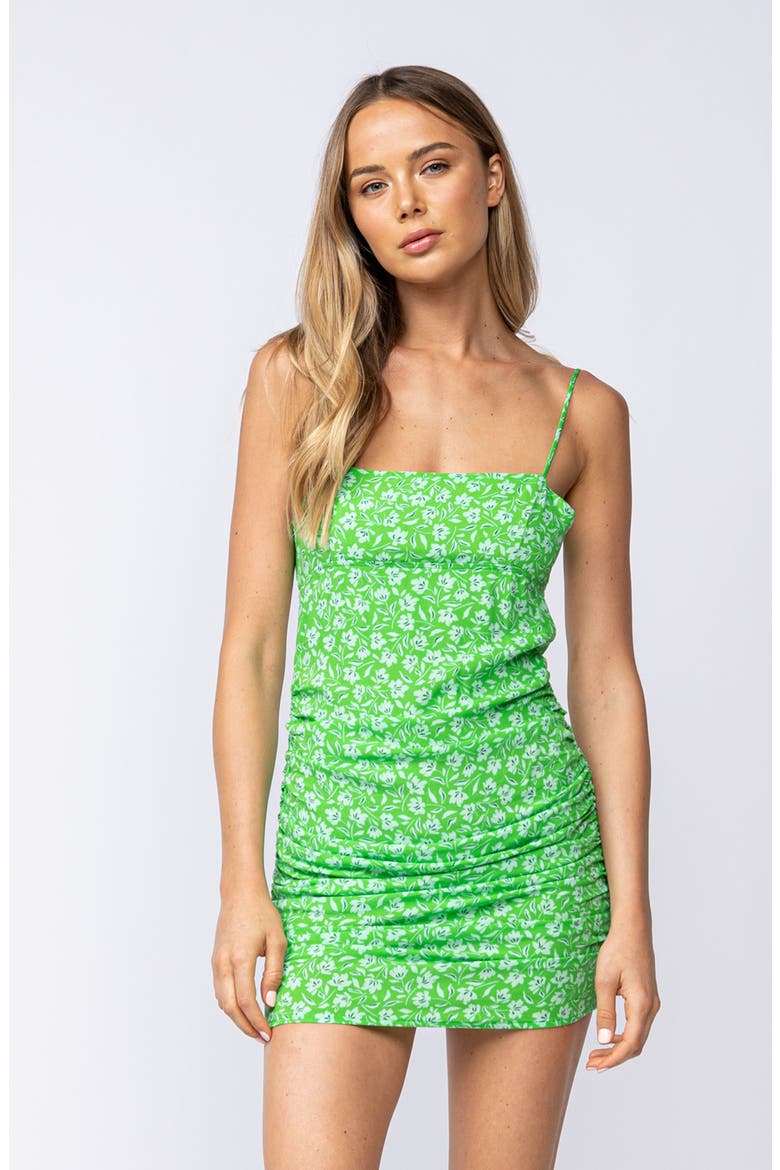 Floral Tie Open Back Minidress, Alternate, color, GREEN