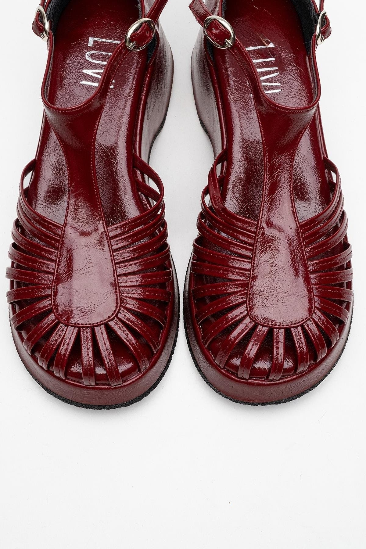 Prologue Shoes Aniel Platform Wedge Sandal, Alternate, color, Burgundy Faux Leather