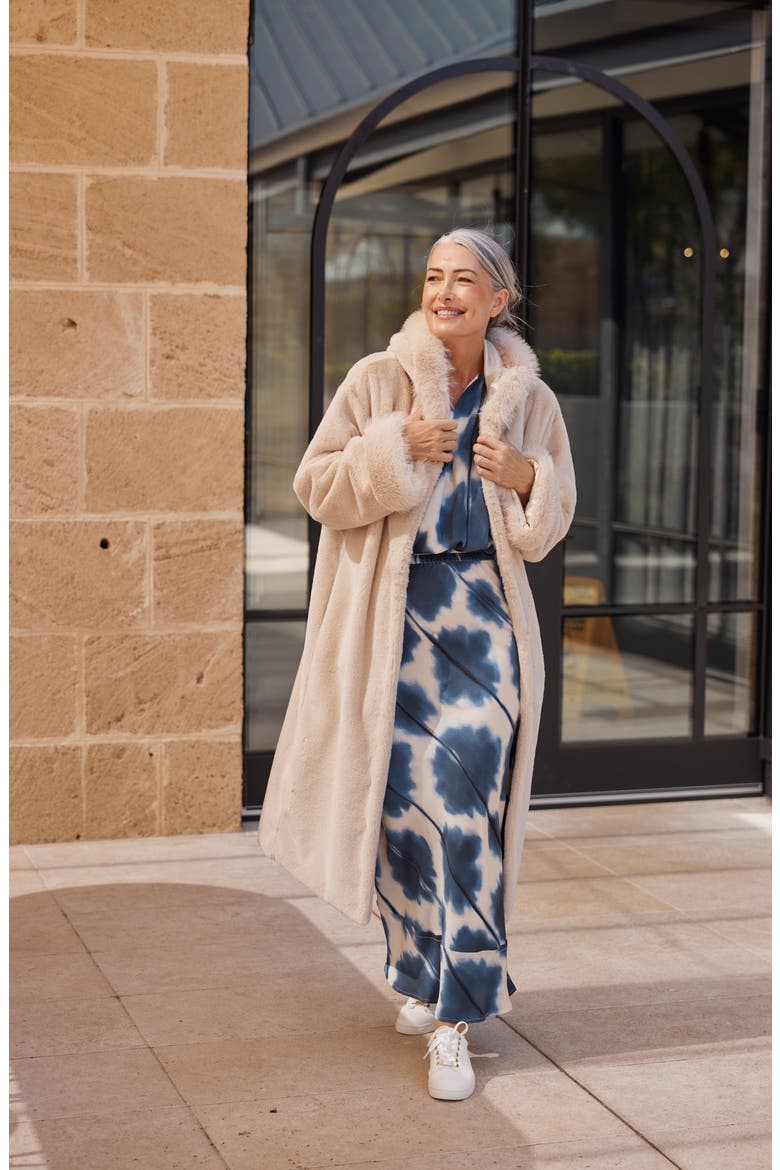 Hooded Faux Fur Coat, Alternate, color, VANILLA