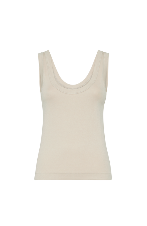 Brunello Cucinelli Ribbed Jersey Top In Beige