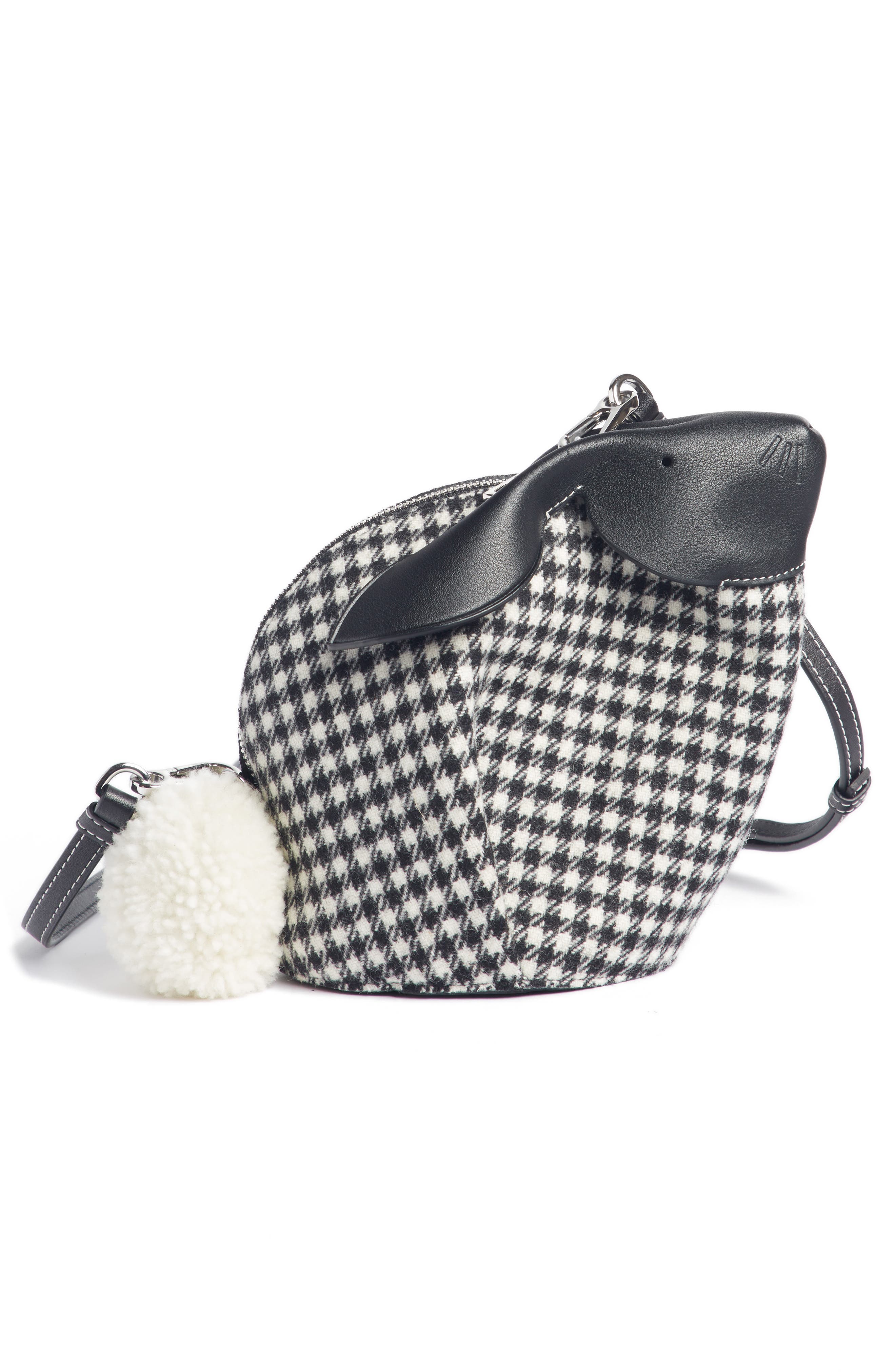 Mini Bunny Tweed & Leather Crossbody Bag with Genuine Shearling Trim, Alternate, color, BLACK/ WHITE