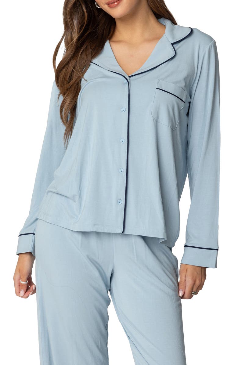 EDIKTED Jeanette Button-Up Pajama Top, Main, color, Light-Blue