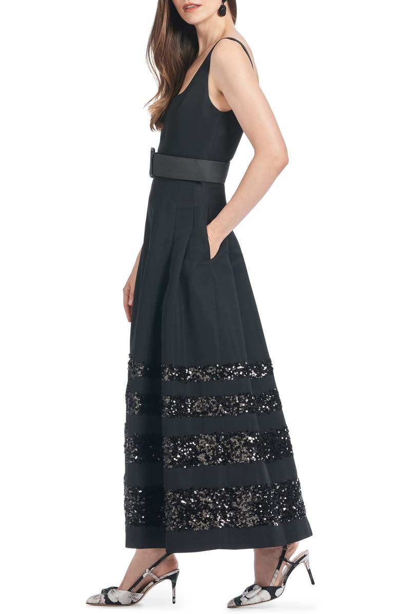 Sachin & Babi Mia Sequin Stripe Belted Faille Fit & Flare Cocktail Dress, Alternate, color,