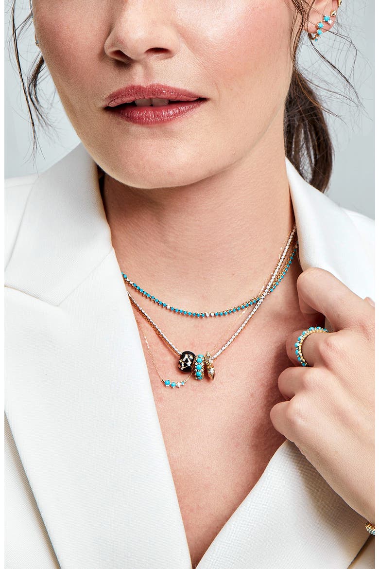 Turquoise & Diamond Half Riviera Necklace, Alternate, color, YELLOW GOLD