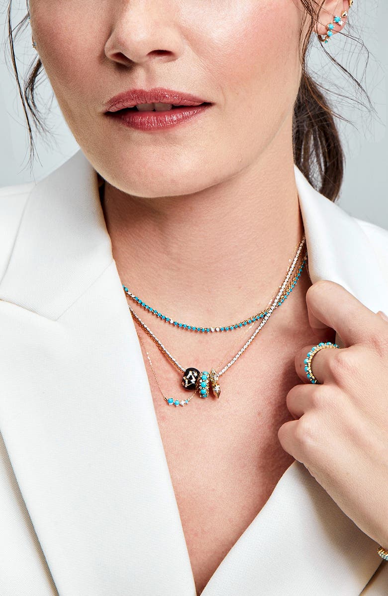 Adina Reyter Turquoise & Diamond Half Riviera Necklace, Alternate, color, Yellow Gold