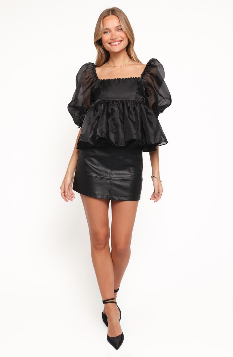 Petal & Pup Solenne Puff Sleeve Peplum Blouse, Alternate, color, Black