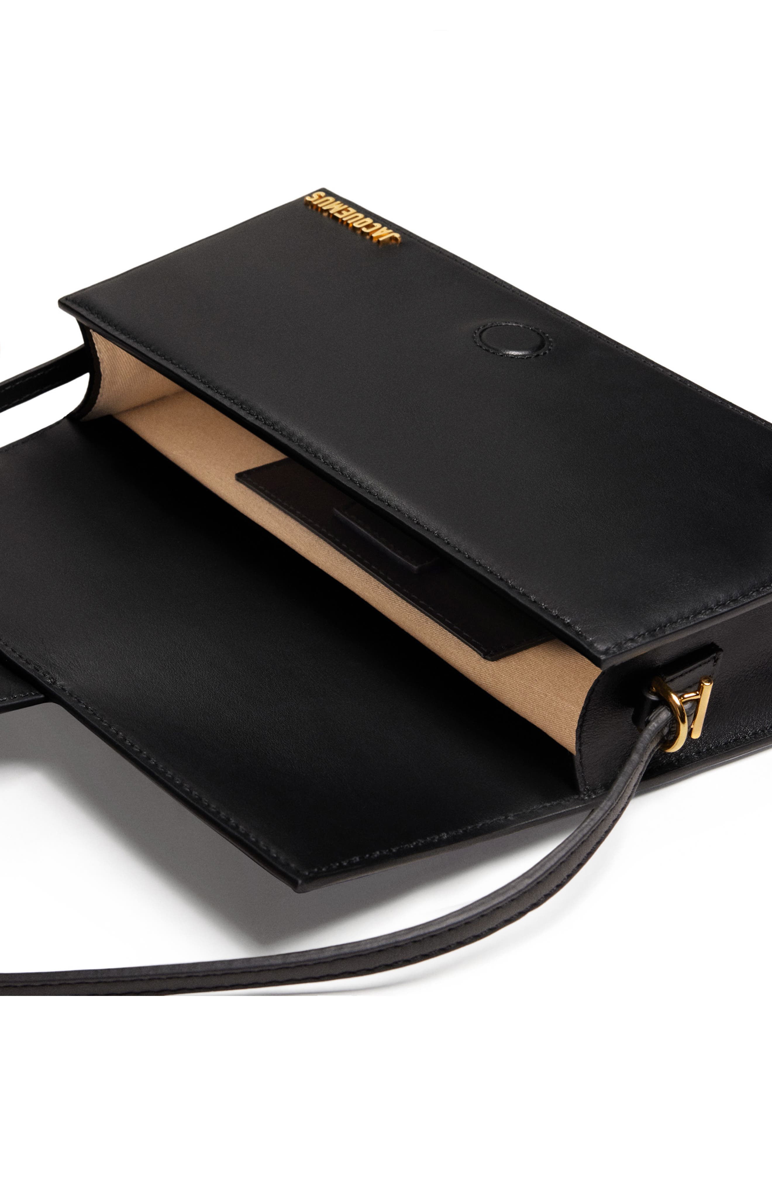 Jacquemus Long Le Bambino Leather Shoulder Bag, Alternate, color, Black