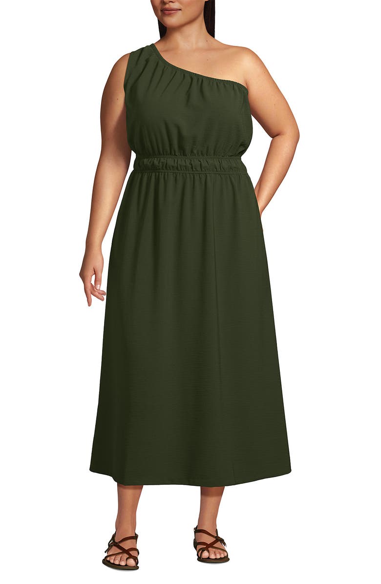 Lands' End Plus Size Creaseless One Shoulder Midi Dress, Main, color, 