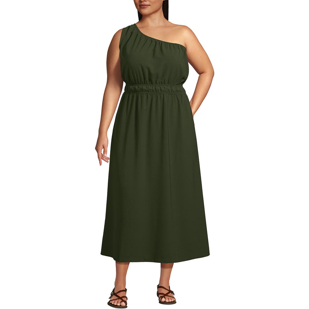 LANDS' END LANDS' END CREASELESS ONE SHOULDER MIDI DRESS